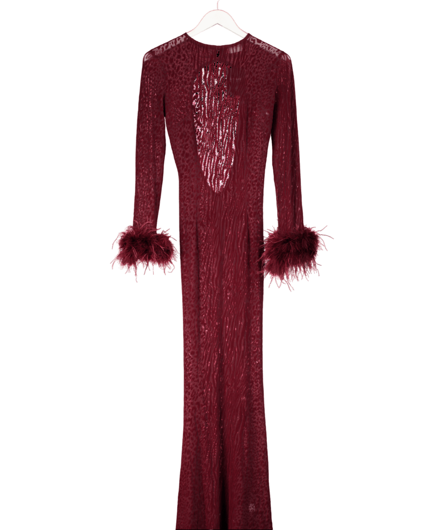 Miss Circle Red Patricia Feather Cuff Maxi Dress UK S - Reliked