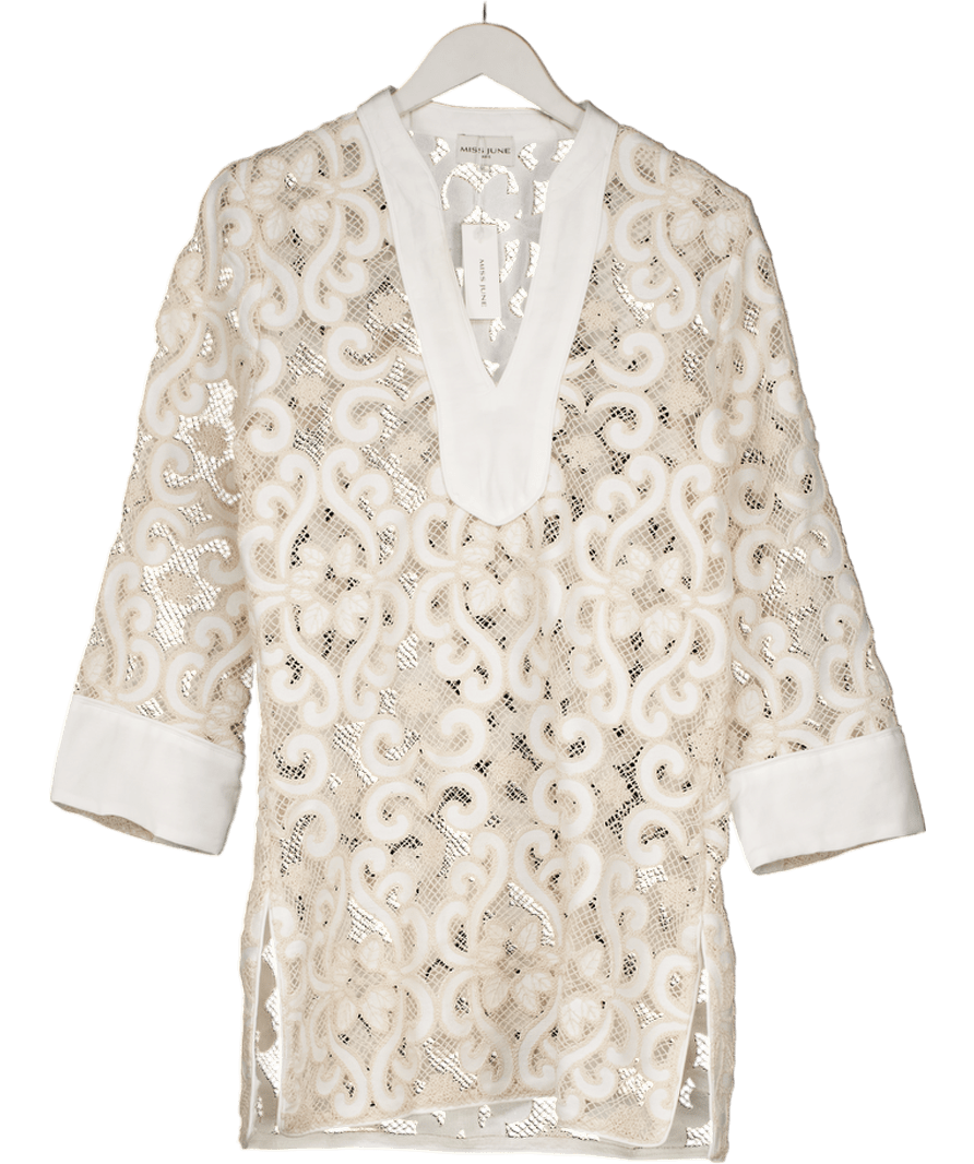 Miss June Cream Chandra Short Cover Up Dress UK S/M - Reliked