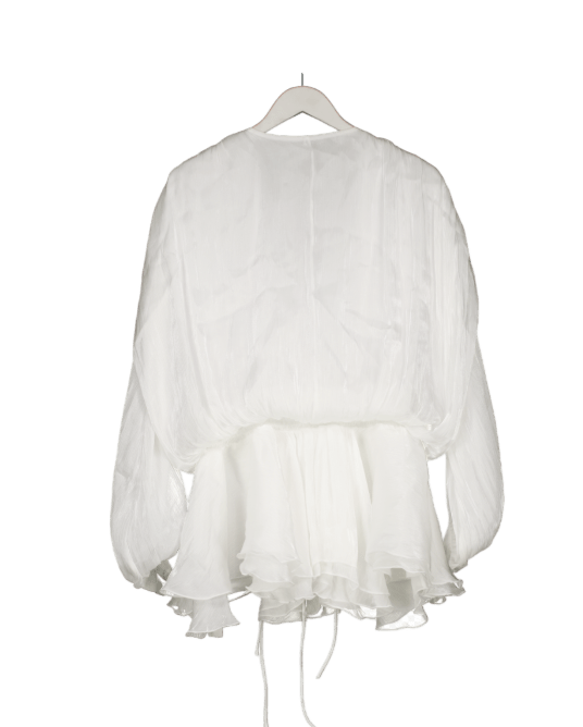 Miss Rosier Eugénie White Fully Pleated Ruffled Mini Dress UK XS - Reliked