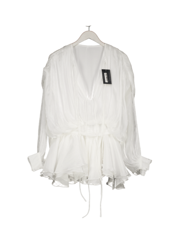 Miss Rosier Eugénie White Fully Pleated Ruffled Mini Dress UK XS - Reliked