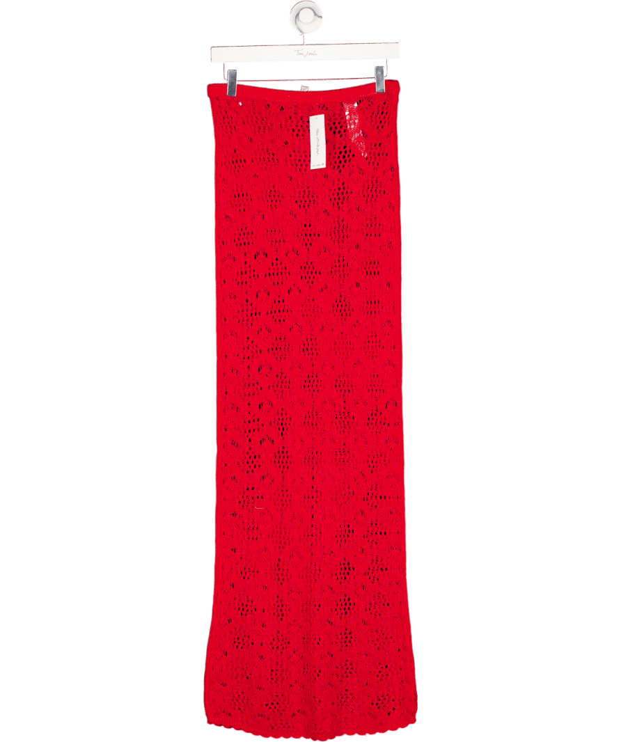 Miss Selfridge Red Beach Crochet Maxi Skirt UK M - Reliked