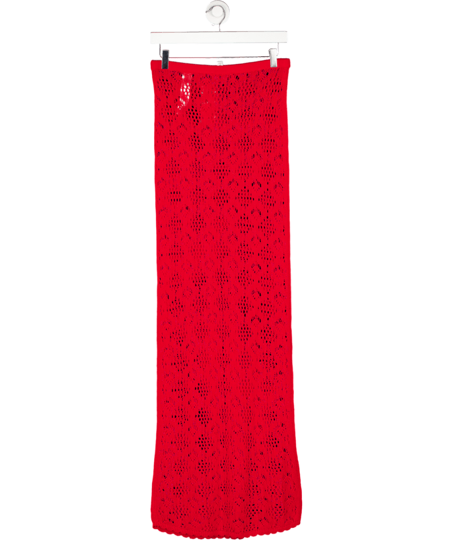 Miss Selfridge Red Beach Crochet Maxi Skirt UK M - Reliked
