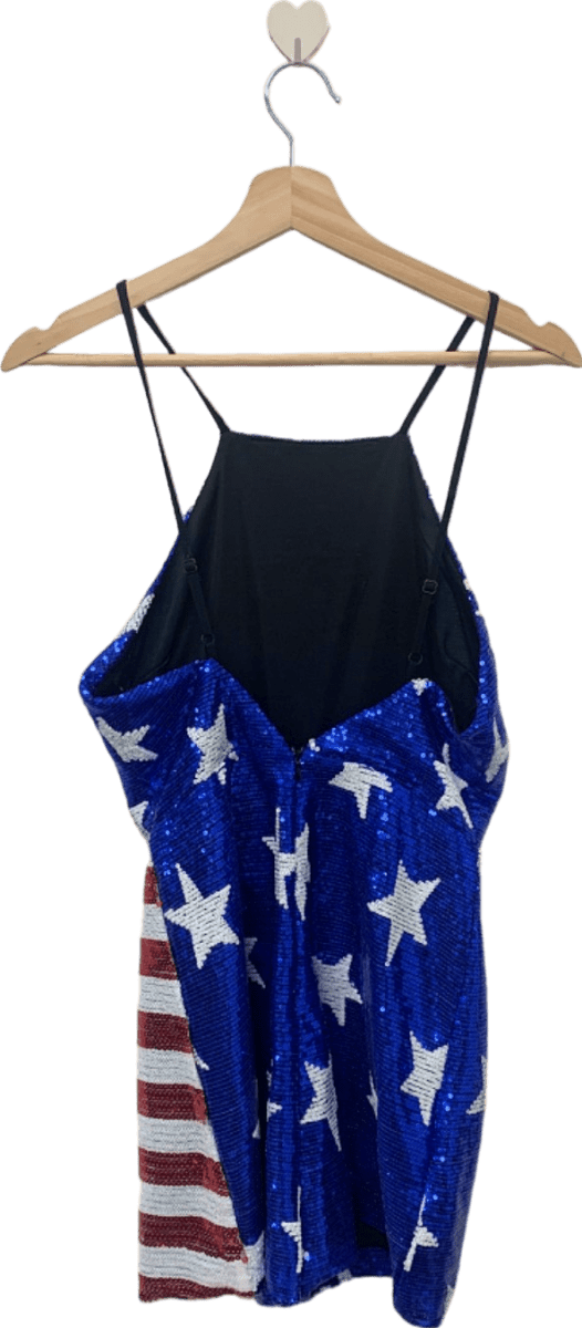 Missguided Blue Sequin American Flag Pattern Halterneck Dress UK 10 - Reliked