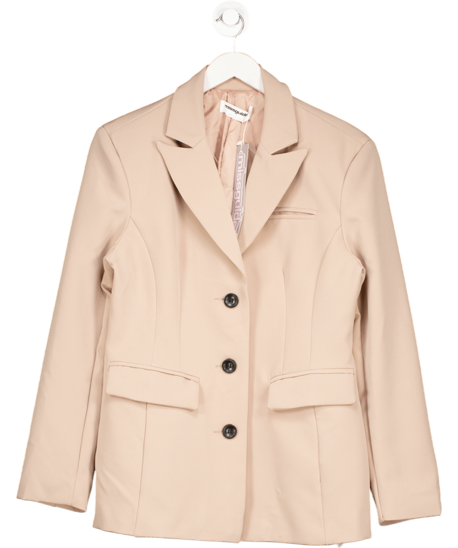 Missguided Cream Professional Long Sleeve Oversized Button Up Midi Length Blazer UK L - Reliked