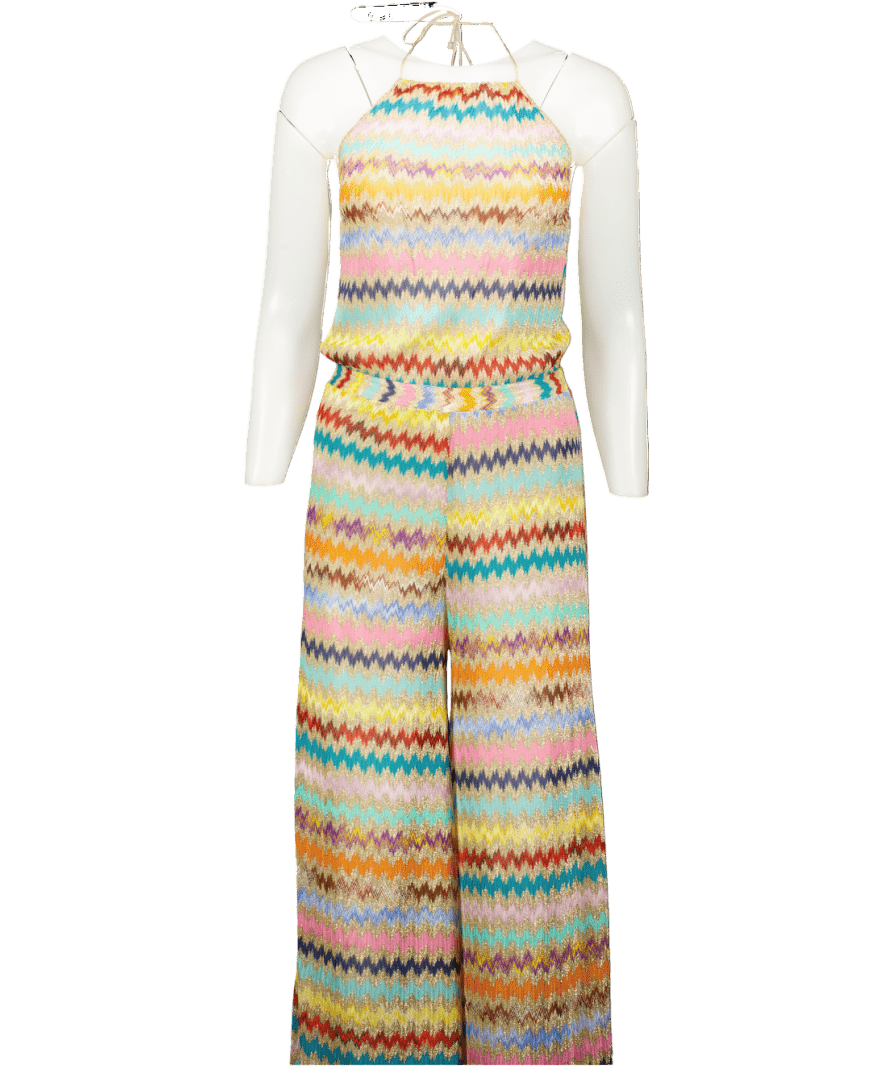 Missoni Multicoloured Iconic Multicolour Zigzag Halterneck Jumpsuit UK 8 - Reliked