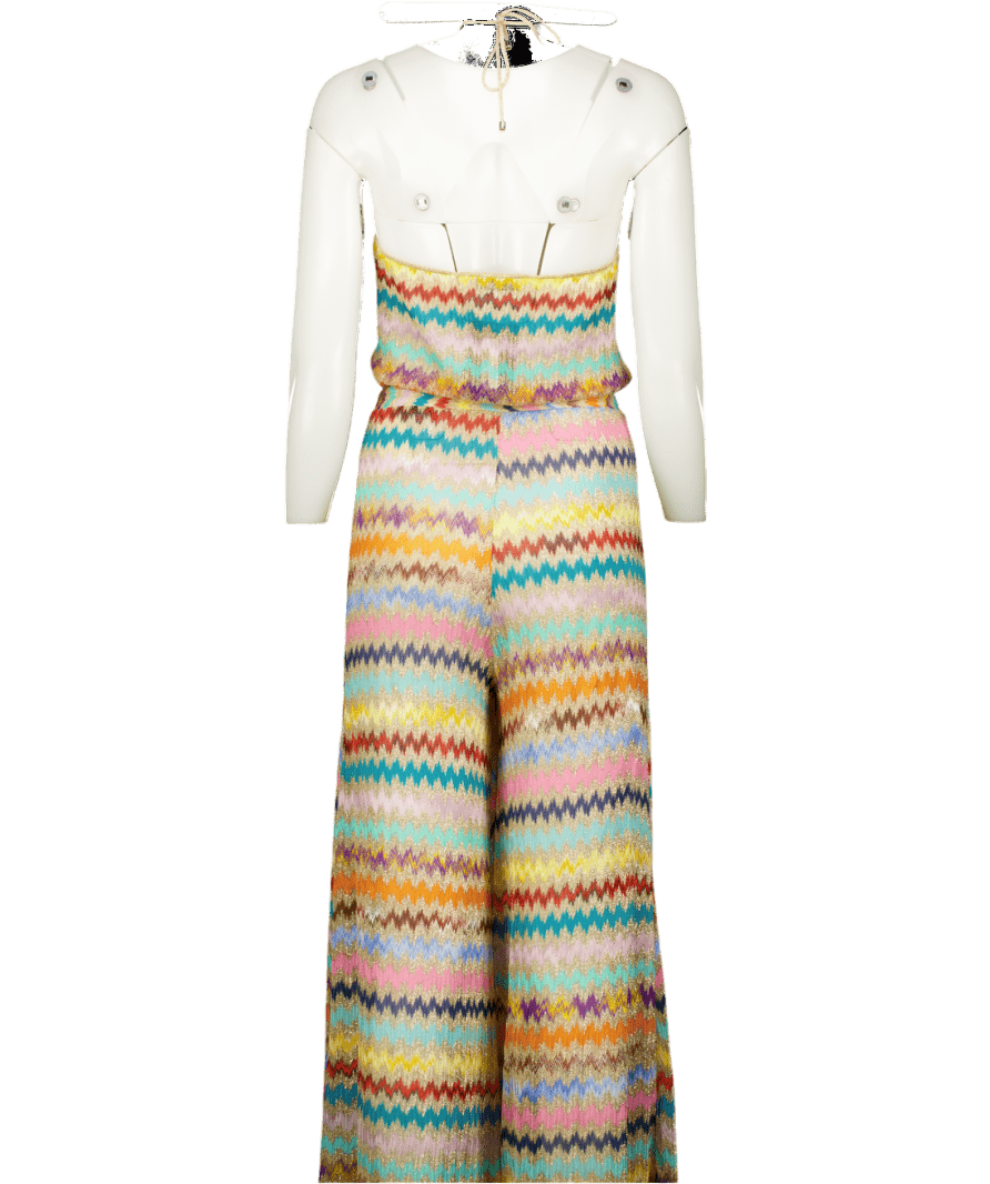 Missoni Multicoloured Iconic Multicolour Zigzag Halterneck Jumpsuit UK 8 - Reliked