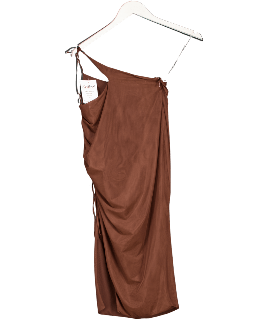 Mistress Rocks Brown Ruched Asymmetric Midi Dress UK S - Reliked