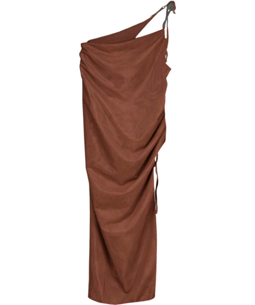 Mistress Rocks Brown Ruched Asymmetric Midi Dress UK S - Reliked