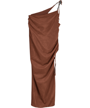 Mistress Rocks Brown Ruched Asymmetric Midi Dress UK S