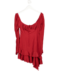 Mistress Rocks Dark Red Long Sleeve Ruffle Mini Dress - Plus Cup Size UK S - Reliked