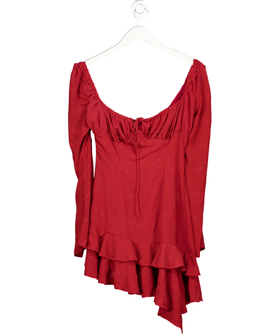 Mistress Rocks Dark Red Long Sleeve Ruffle Mini Dress - Plus Cup Size UK S - Reliked