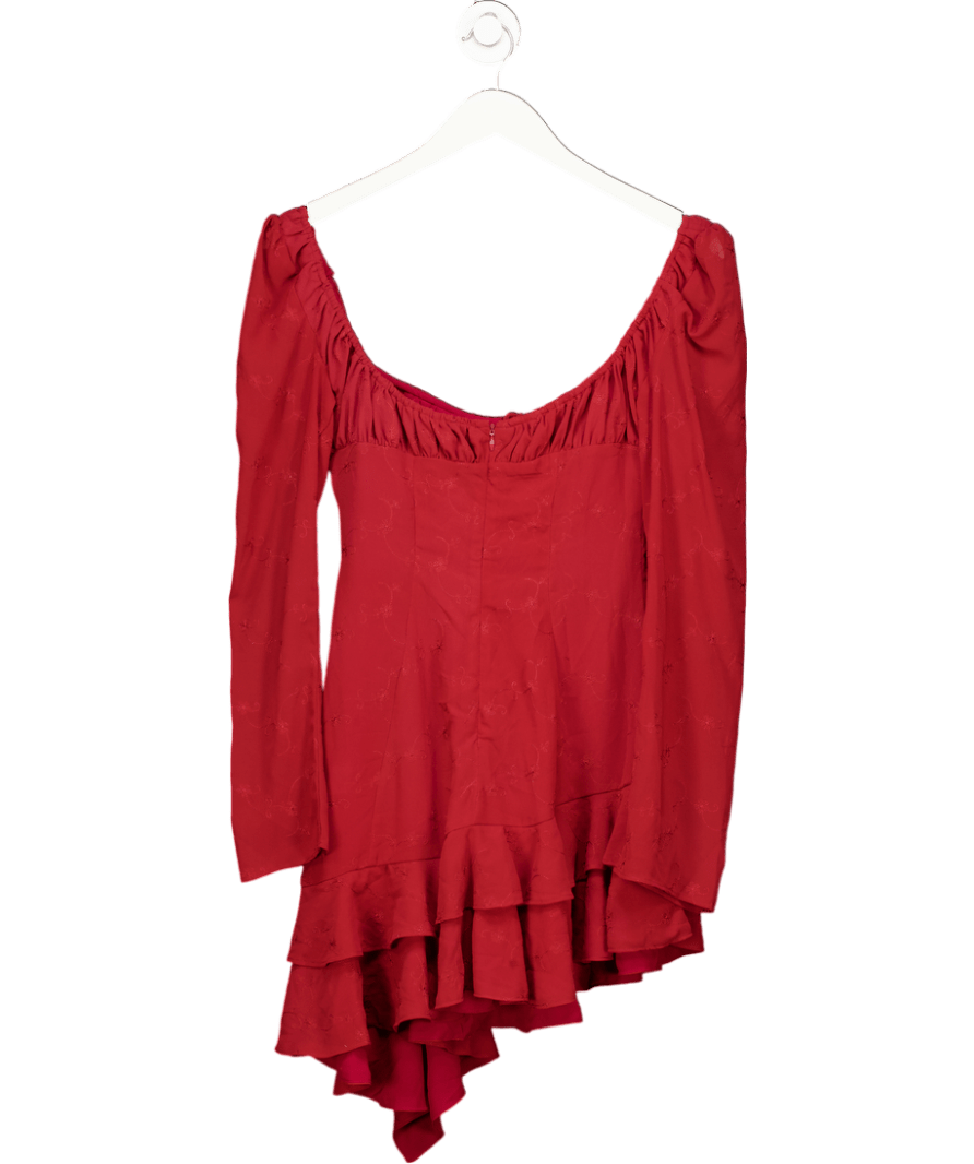Mistress Rocks Dark Red Long Sleeve Ruffle Mini Dress - Plus Cup Size UK S - Reliked