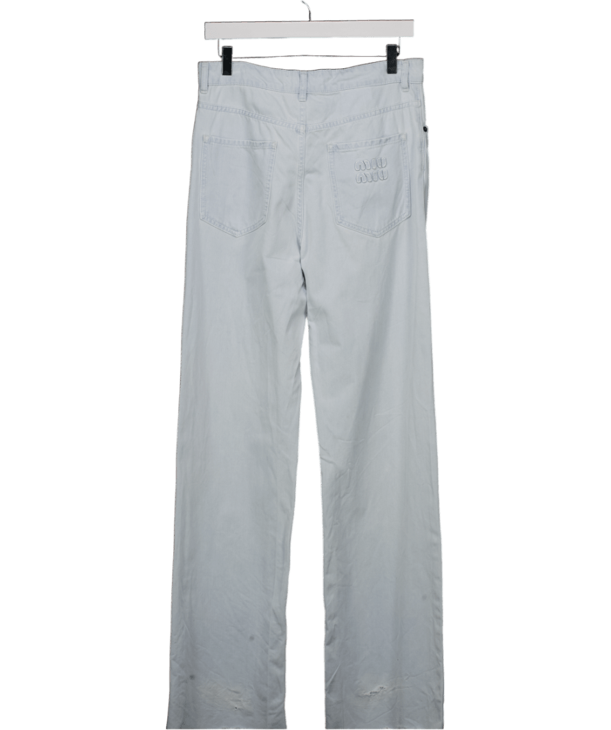 Miu Miu Light Blue Wash High Rise Straight Leg Jeans With Back Pocket Applique Logo W24 - Reliked