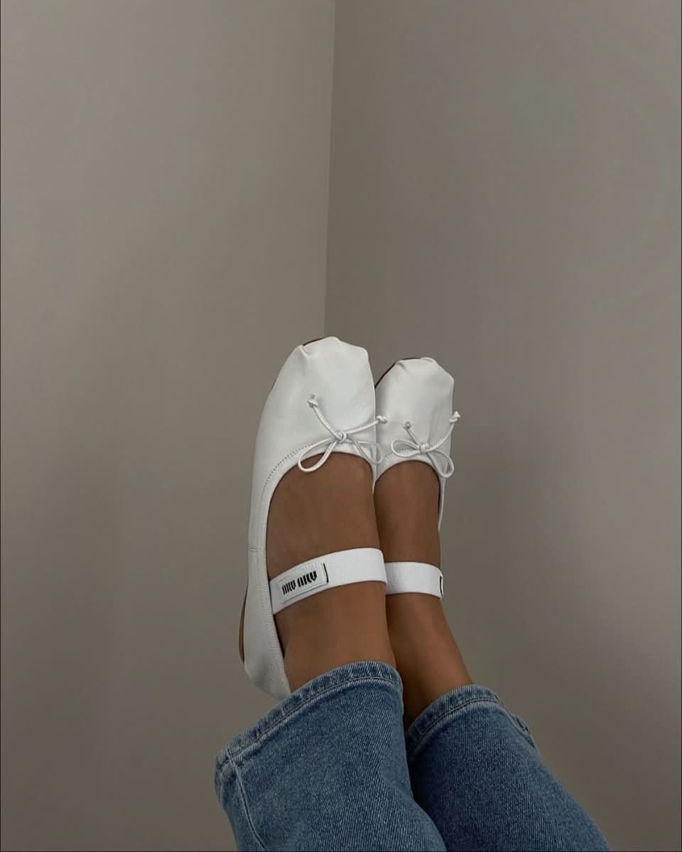 Miu Miu White Leather Ballet Flat Shoes UK 5 EU 38 👠 - Reliked