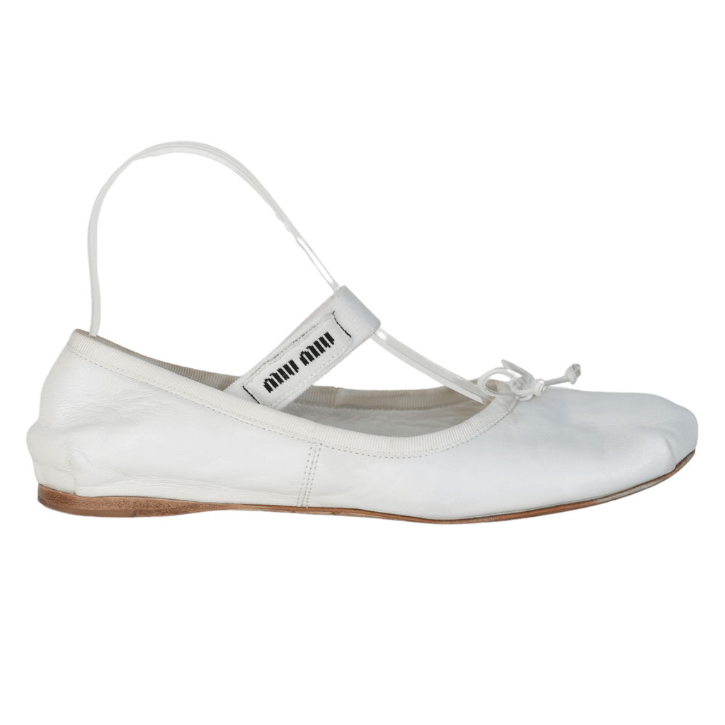 Miu Miu White Leather Ballet Flat Shoes UK 5 EU 38 👠 - Reliked