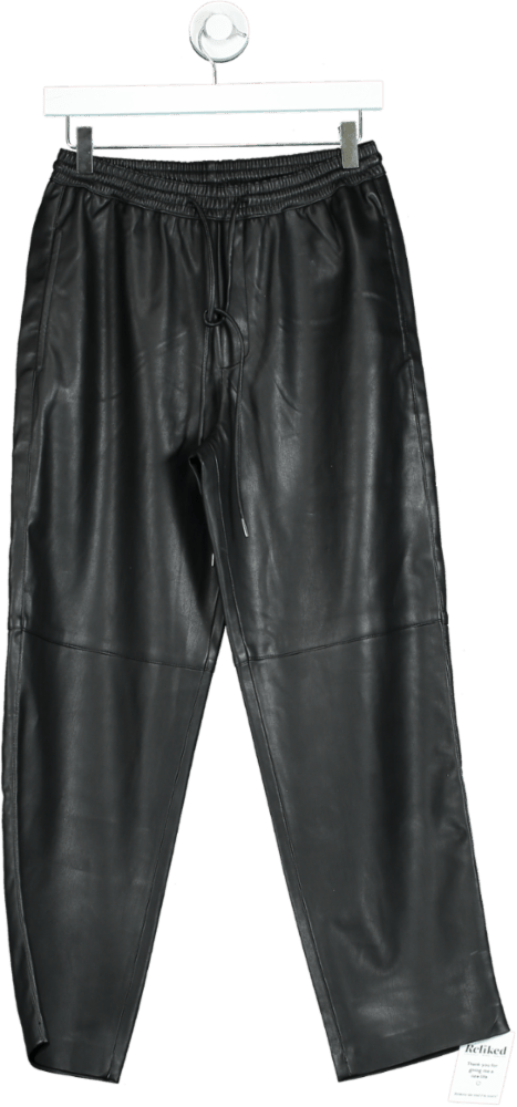 MNG Black Faux Leather Joggers UK S - Reliked