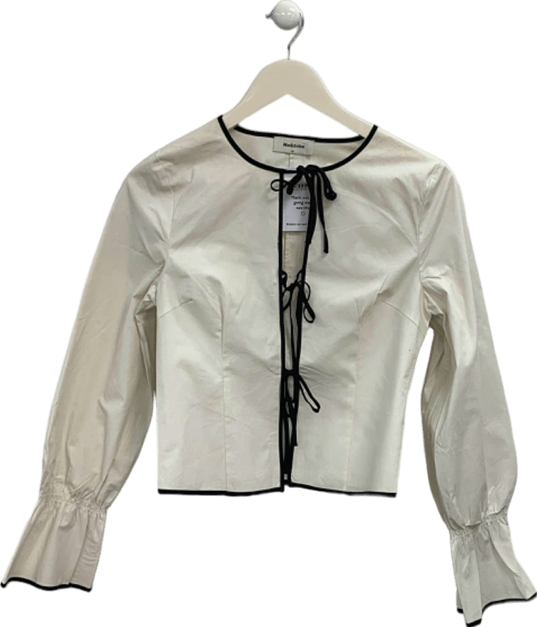 Modström White Long Sleeve Tie Front Blouse Size S - Reliked