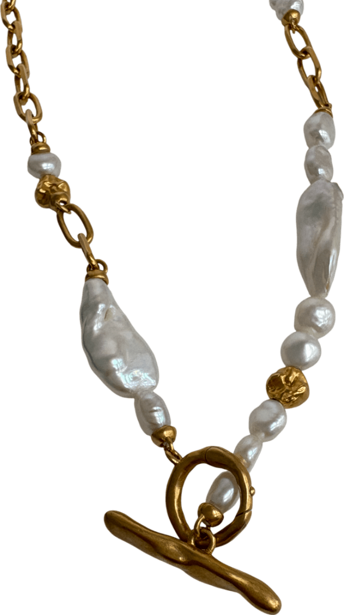 Monica Vinader 18k gold vermeil Amy Powney Keshi Pearl T - bar Necklace 18' - Reliked