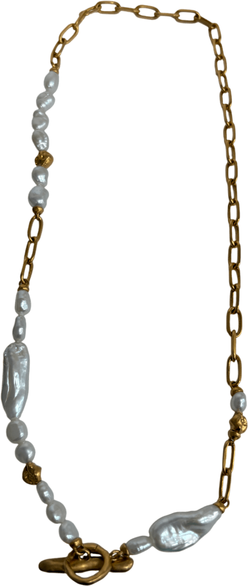 Monica Vinader 18k gold vermeil Amy Powney Keshi Pearl T - bar Necklace 18' - Reliked