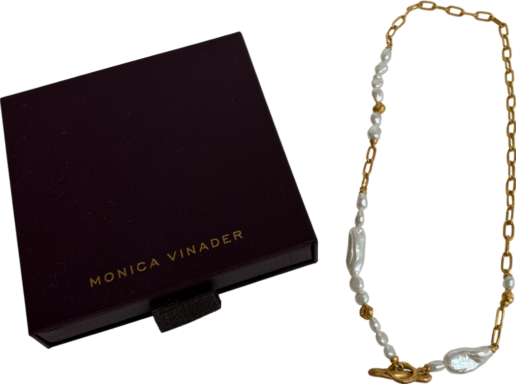 Monica Vinader 18k gold vermeil Amy Powney Keshi Pearl T - bar Necklace 18' - Reliked