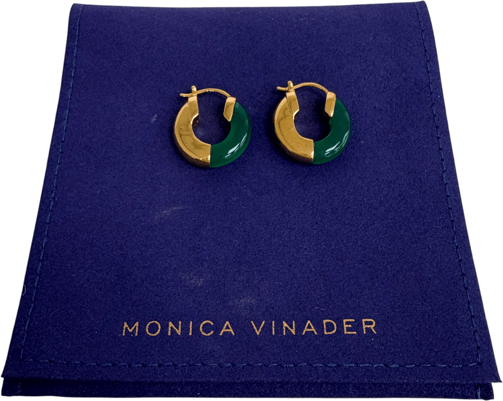 Monica Vinader Green Kate Young Half Gemstone Small Hoop Earrings - Reliked
