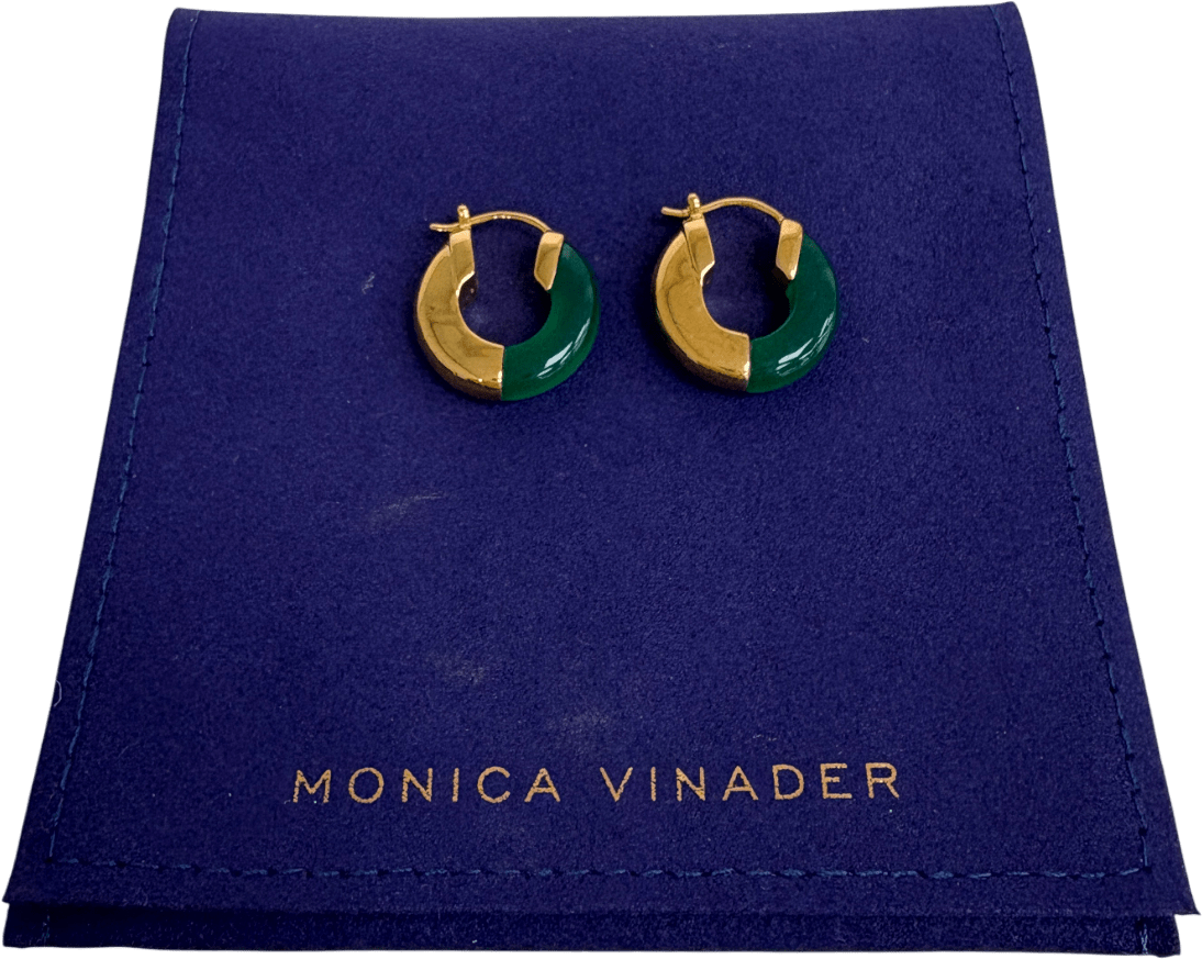 Monica Vinader Green Kate Young Half Gemstone Small Hoop Earrings - Reliked