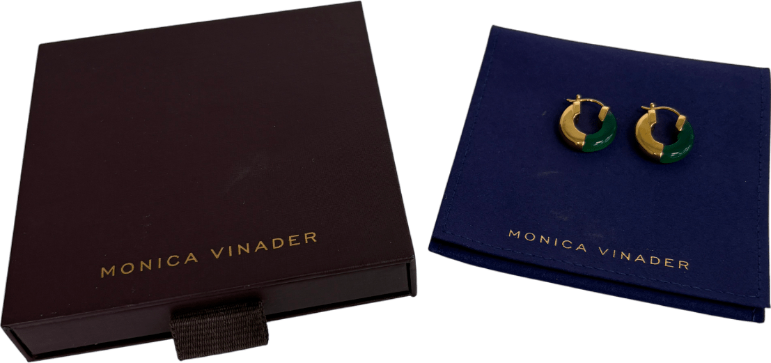 Monica Vinader Green Kate Young Half Gemstone Small Hoop Earrings - Reliked