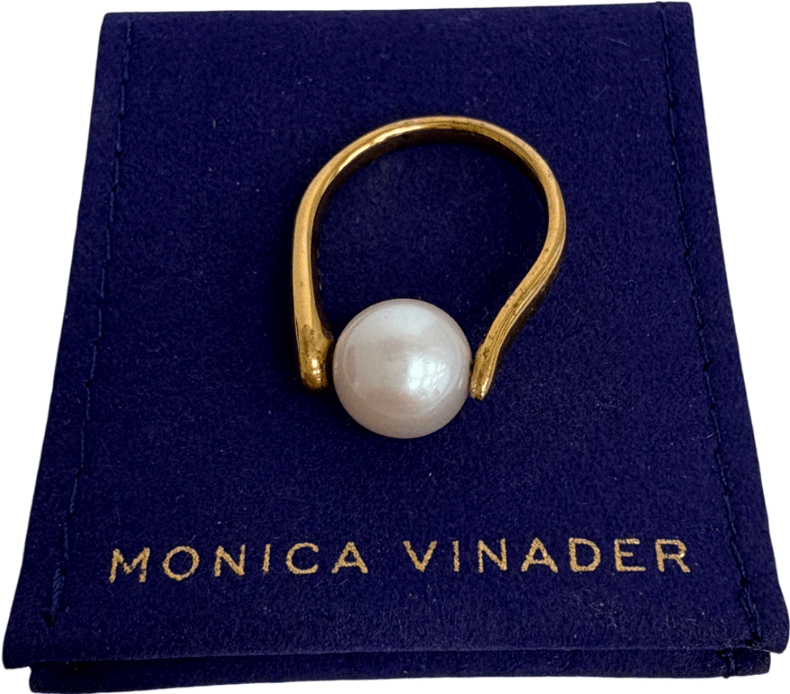 Monica Vinader Nura 18k Gold Vermeil & Round Pearl Ring Size K - Reliked
