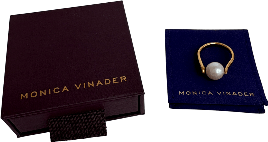 Monica Vinader Nura 18k Gold Vermeil & Round Pearl Ring Size K - Reliked
