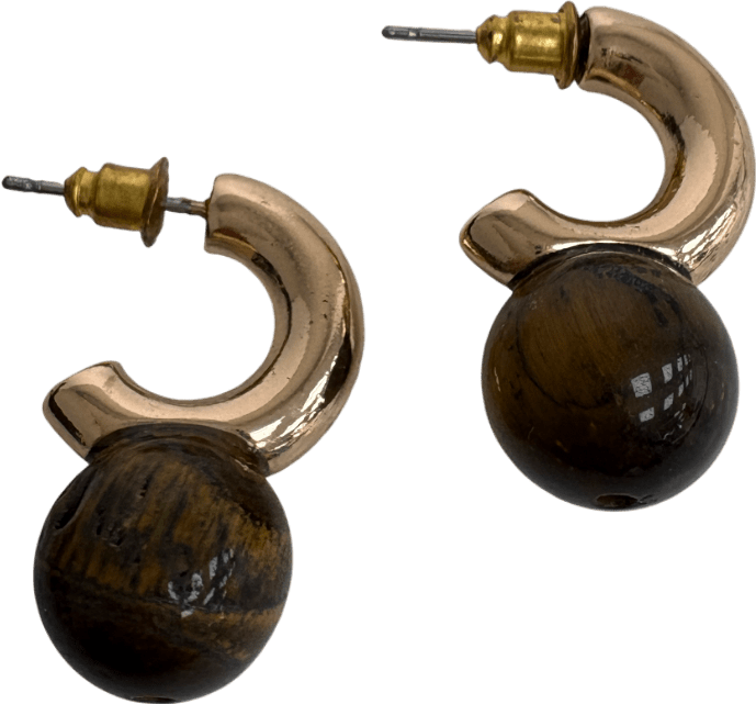 Monica Vinader Tigers Eye 18k Gold Vermeil Hoop Drop Earrings - Reliked