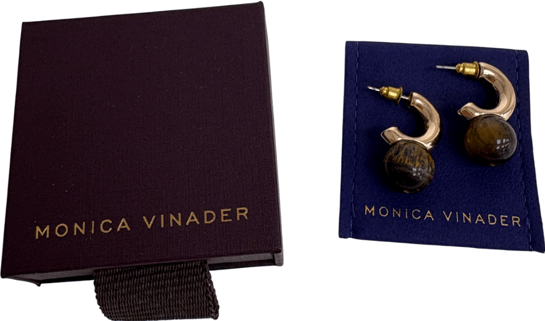 Monica Vinader Tigers Eye 18k Gold Vermeil Hoop Drop Earrings - Reliked