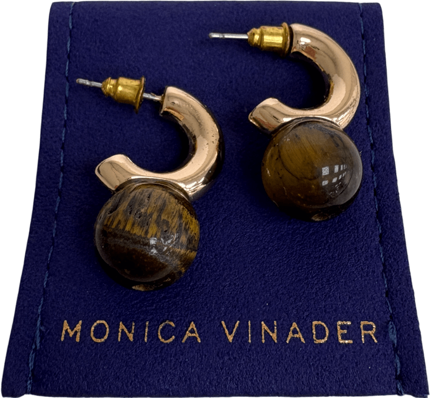 Monica Vinader Tigers Eye 18k Gold Vermeil Hoop Drop Earrings - Reliked