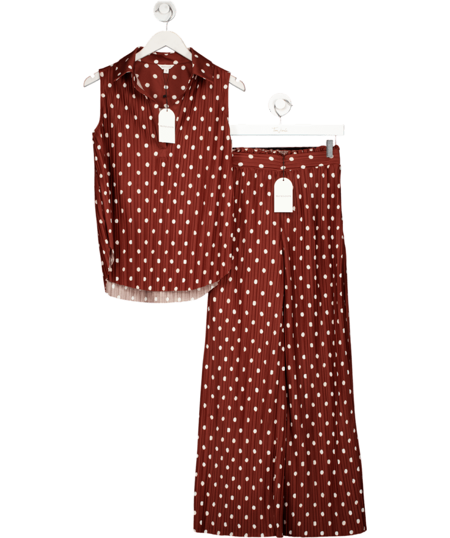Monsoon 2 - piece Paris Brown Polka Dot Pleated Top And Trousers UK S - Reliked