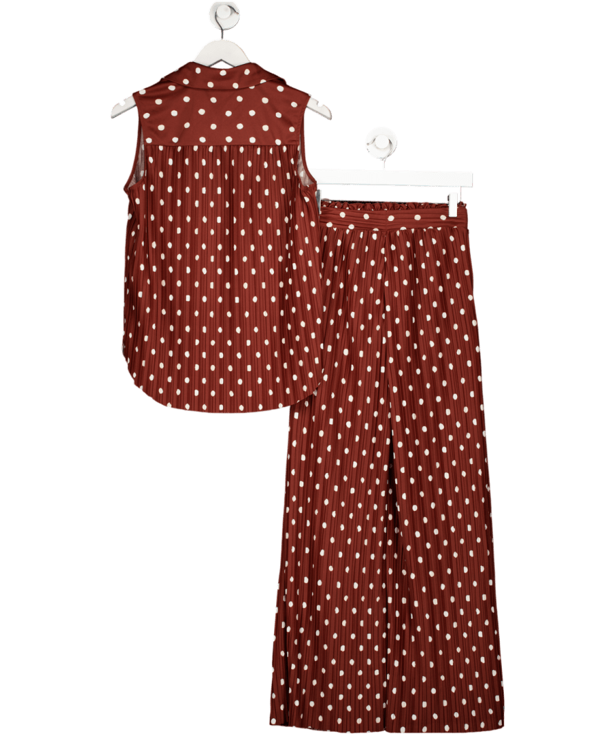 Monsoon 2 - piece Paris Brown Polka Dot Pleated Top And Trousers UK S - Reliked