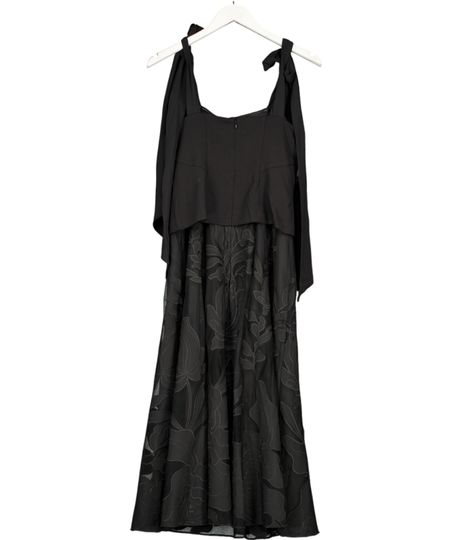 Monsoon Briana Tie Floral Appliqué Midi Dress Black UK 8 - Reliked