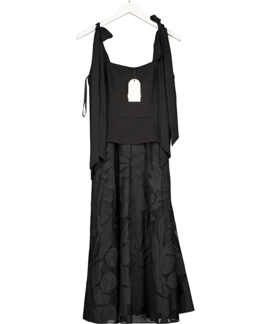 Monsoon Briana Tie Floral Appliqué Midi Dress Black UK 8 - Reliked