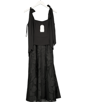 Monsoon Briana Tie Floral Appliqué Midi Dress Black UK 8