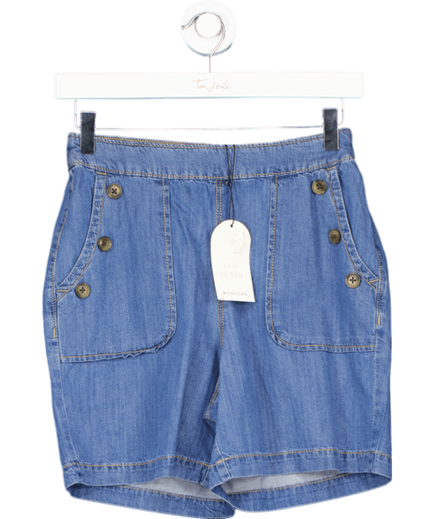 Monsoon Button Detali Denim Shorts Blue UK S - Reliked