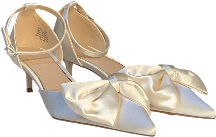 Monsoon Cream Stacy Satin Bow Pointed Toe Heels Ivory UK 7 EU 40 👠 - Reliked