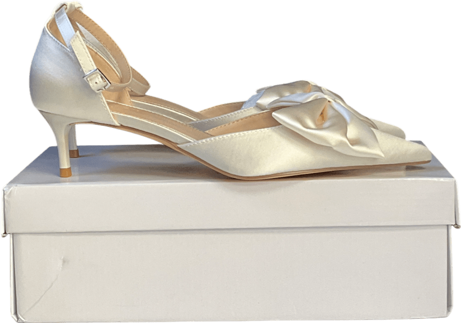 Monsoon Cream Stacy Satin Bow Pointed Toe Heels Ivory UK 7 EU 40 👠 - Reliked