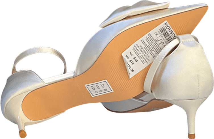 Monsoon Cream Stacy Satin Bow Pointed Toe Heels Ivory UK 7 EU 40 👠 - Reliked