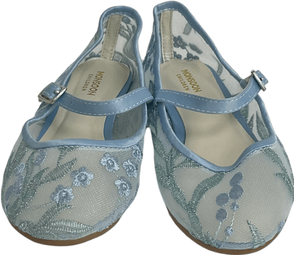 Monsoon Floral Embroidered Mesh Ballet Flats Blue UK 9 EU 26.5 👼 - Reliked
