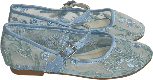 Monsoon Floral Embroidered Mesh Ballet Flats Blue UK 9 EU 26.5 👼 - Reliked