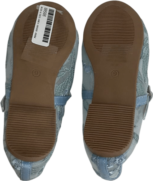 Monsoon Floral Embroidered Mesh Ballet Flats Blue UK 9 EU 26.5 👼 - Reliked