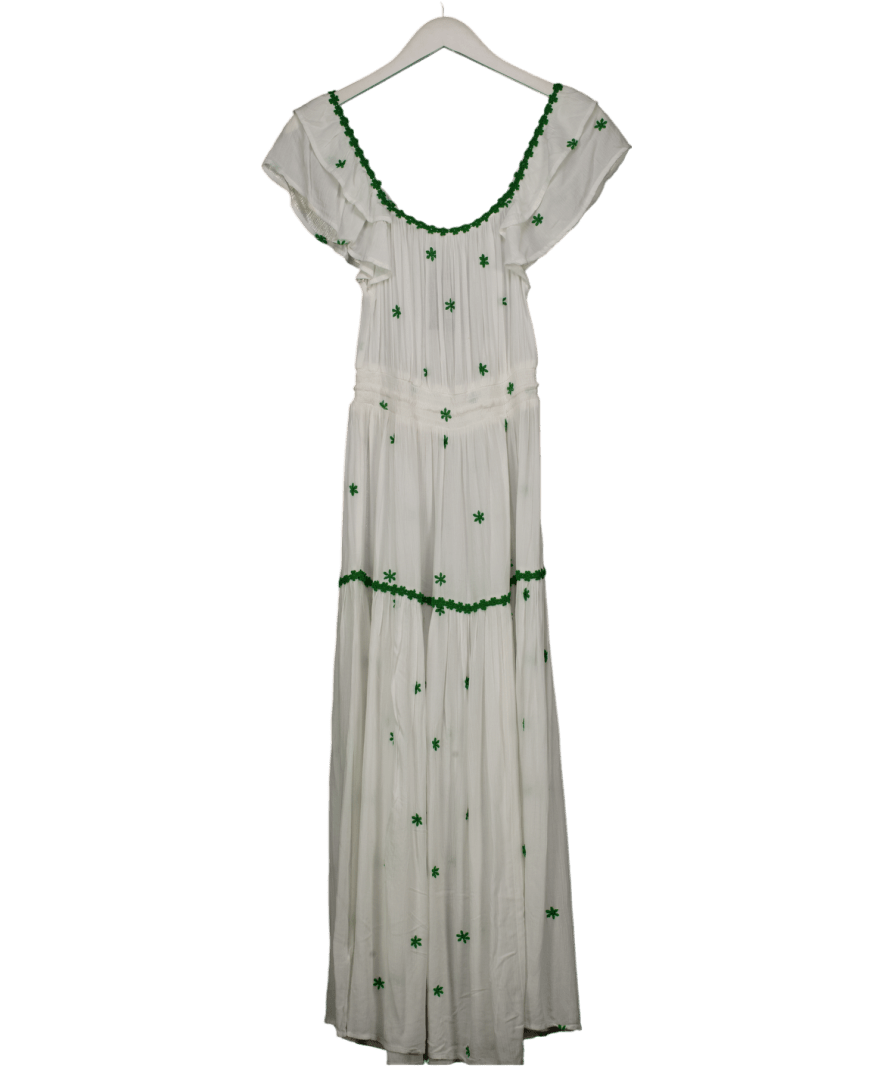 Monsoon Isabelle Embroidered Square Neck Midi Dress White UK S - Reliked