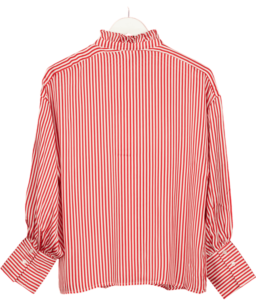 Monsoon Nancy Ruffle Satin Candy Stripe Blouse Red UK S - Reliked