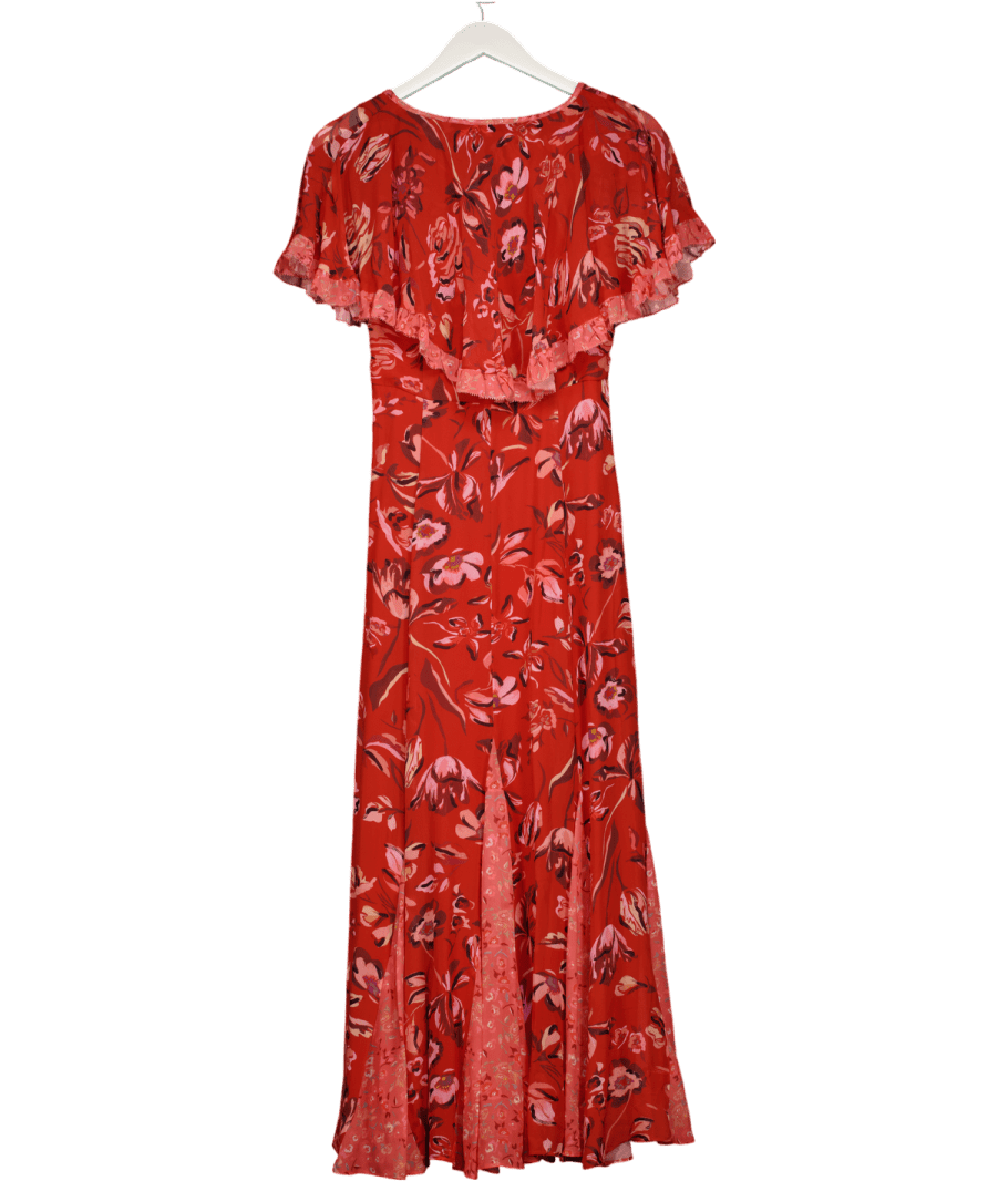 Monsoon Red Tallie Floral Cape Maxi Dress UK 8 - Reliked