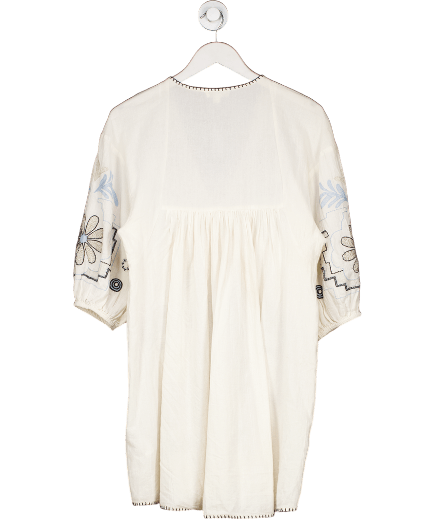 Monsoon White / Blue Embroidered Cotton Mini Dress UK S - Reliked