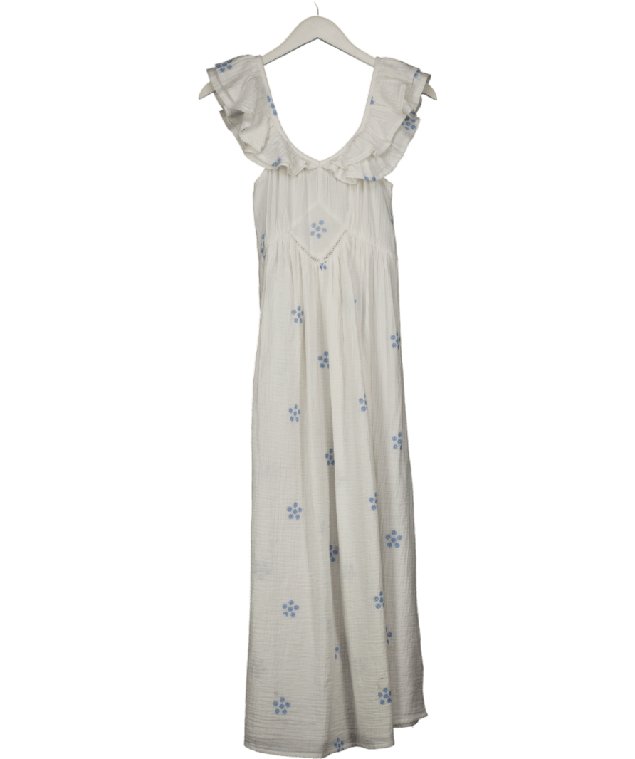 Monsoon White Daisy Frill Embroidered Midi Dress UK S - Reliked