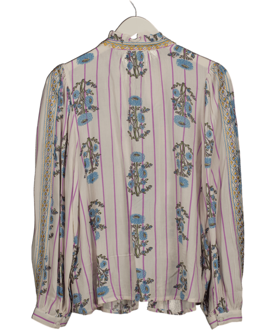 Monsoon White Elora Floral Stripe Tie Blouse Ivory UK S - Reliked